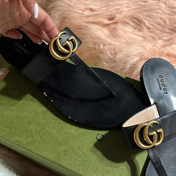 Gucci Marmont Leather Thong Sandals With Double G size 38.5 - Picture 3 of 12